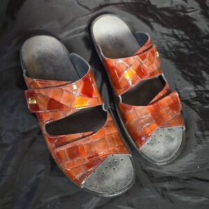 Romus Womens Slide Sandals EU 41 Orange Brown Iridescent Glossy Comfort Slip On